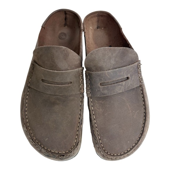Birkenstock Naples Loafers Mules Brown Leather Clogs Mens 9 Size 42 Regular Wide
